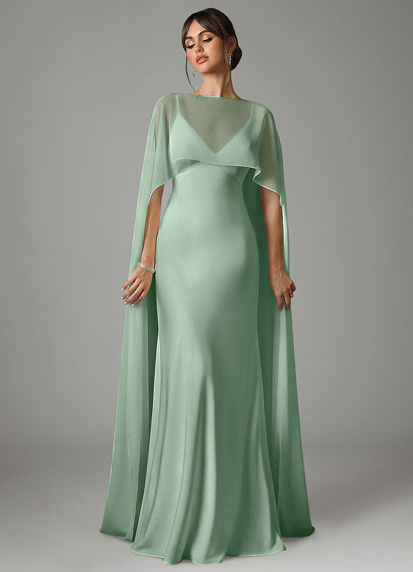 Azazie Stefania Bridesmaid Dresses Vestido Agave de Cetim elástico de Linha A image1