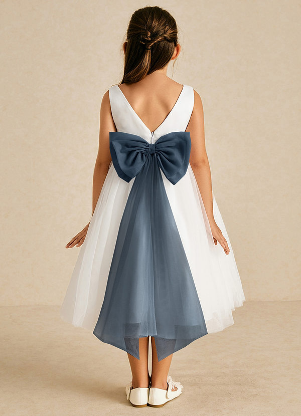 Azazie Kavi Flower Girl Dresses Ivory Neptune A-Line Bow Matte Satin Dress image1