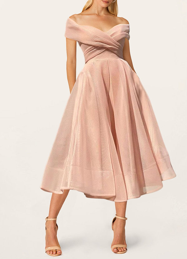 front Dear To My Heart Blushing Pink Off-The-Shoulder Midi Dress
