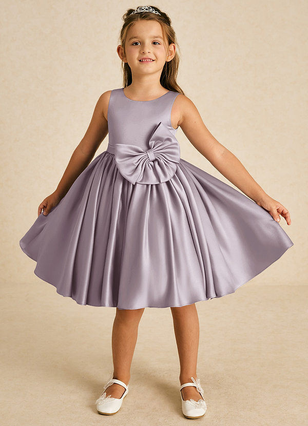 Azazie Apple Flower Girl Dresses Dusk A-Line Bow Matte Satin Dress image1
