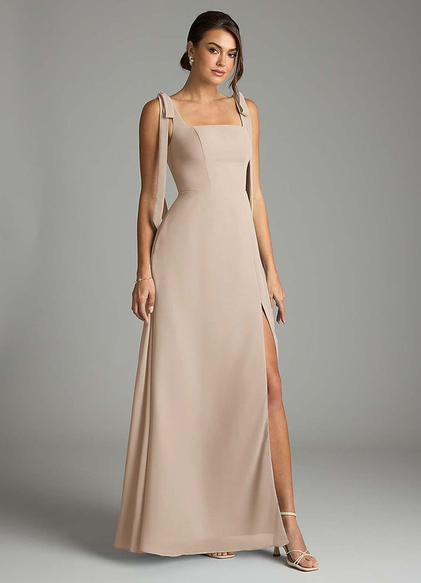Azazie Debra Bridesmaid Dresses Taupe A-Line with Pockets Chiffon Convertible Dress image1
