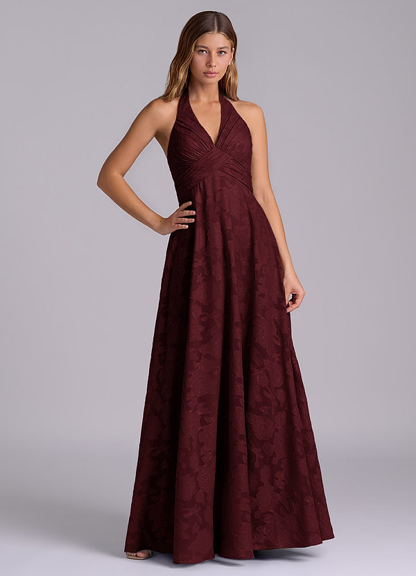 Azazie Tessie Brudtärneklänningar Klä av A-Linje i Blommig Utbrändhet Plisserad Cabernet image1