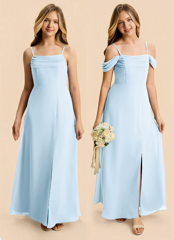 Azazie Lilly Junior Sky Blue A-Line Pleated Chiffon Dress image1