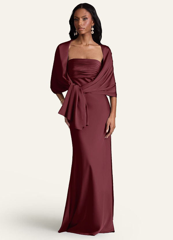 front Azazie Matching Color Aleena Stretch Satin Shawl