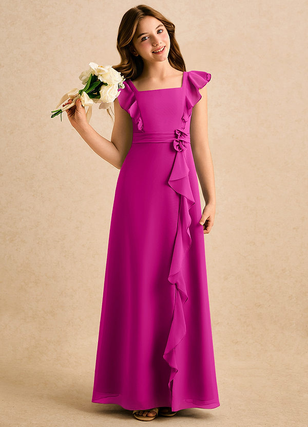 Azazie Soso Girls Formal Sukienki dla dziewczynek sypiących kwiaty Linia A Pofałdowany Szyfon Długość podłogi Sukienka image1