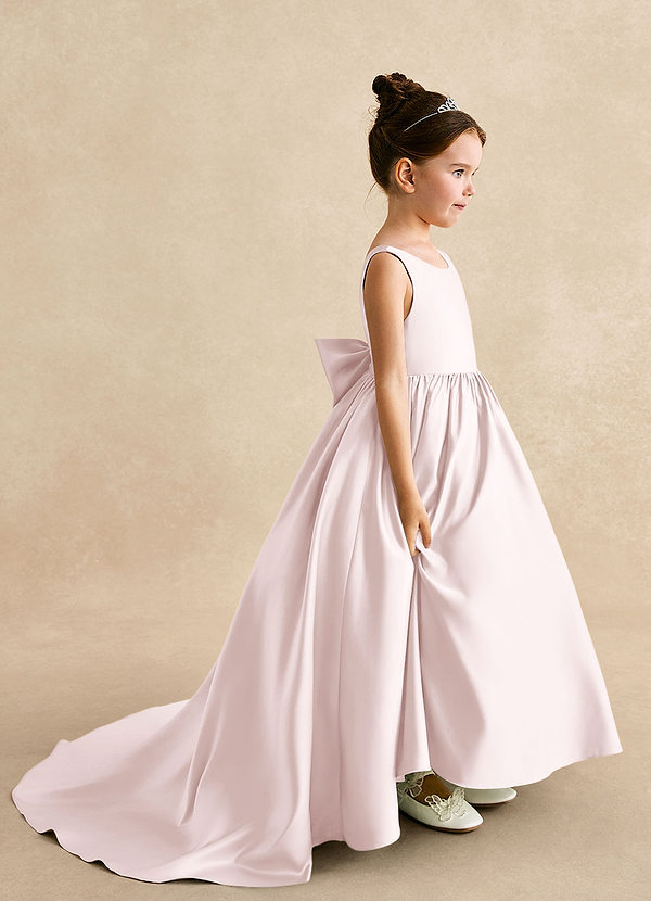 Azazie Mimia Robes de cortège enfant Robe Trapèze en Mat Satiné Nœud Rose Pâle image1