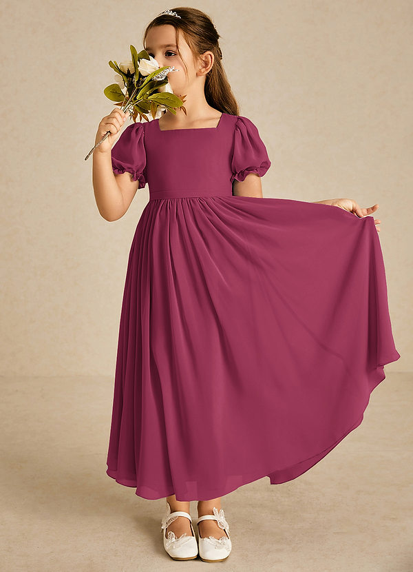 Azazie Joss Flower Girl Dresses Mulberry A-Line with Sleeves Chiffon Dress image1