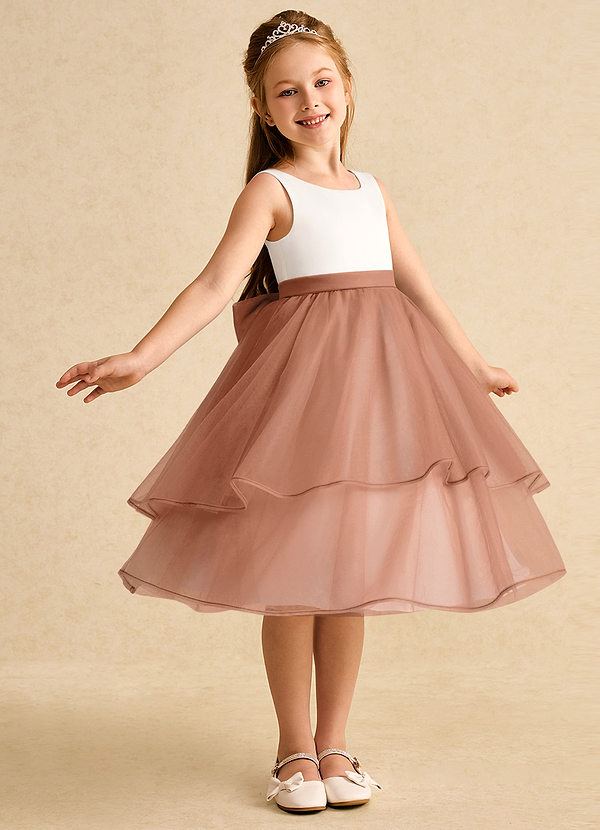 Azazie Rene Flower Girl Dresses Ivory Bronzer A-Line Bow Tulle Dress image1