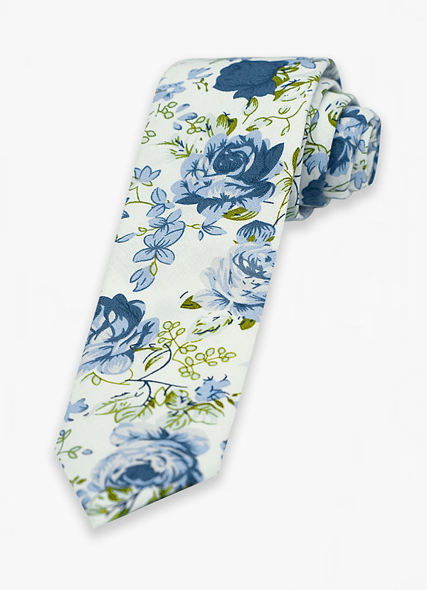 front Blue Rose Floral Skinny Tie