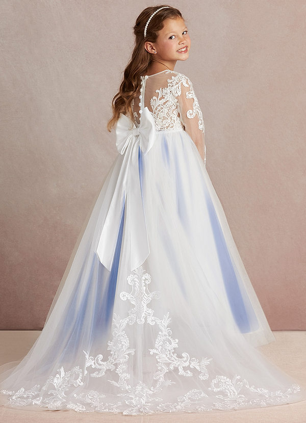 Azazie Elodie Flower Girl Dresses Ivory Royal Blue Ball-Gown Lace Dress image1