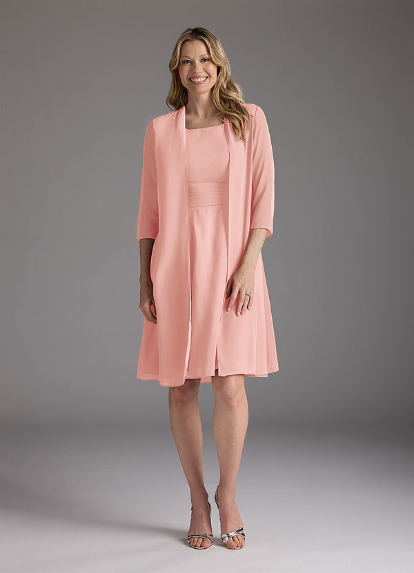Plissé Rosette Sheer-Sleeve Dress