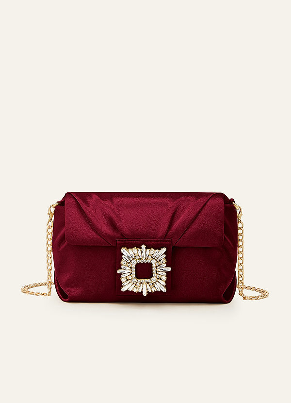 front Pochette in raso elasticizzato in tinta con fibbia quadrata e strass