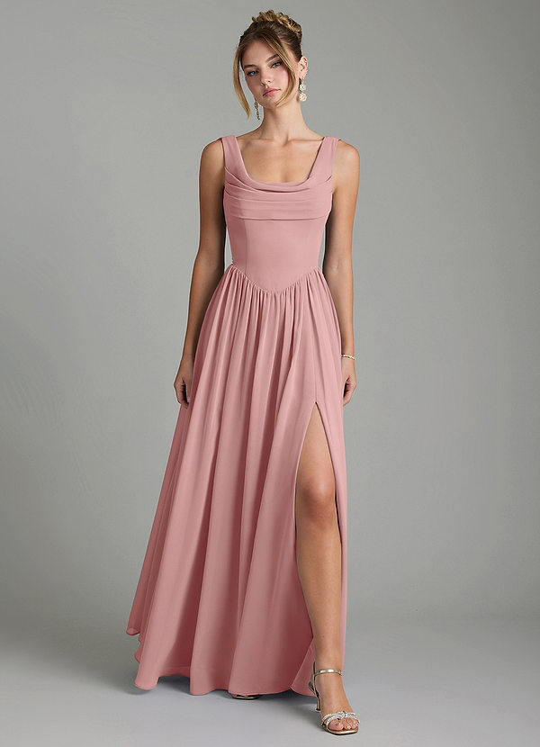 Azazie Novi Bridesmaid Dresses Dusty Rose A-Line Pleated Chiffon Dress image1