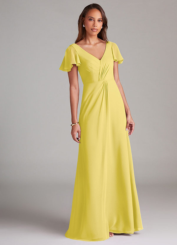 Azazie Soren Bridesmaid Dresses Canary A-Line Ruched Chiffon Dress image1