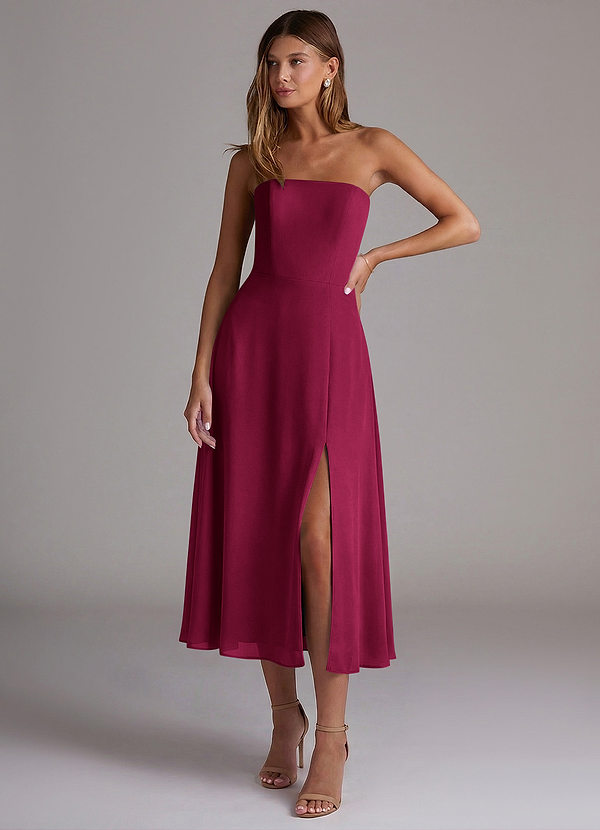 Azazie Wren Bruidsmeisjesjurken Jurk van Chiffon met A-lijn Strapless Bourgondië image1