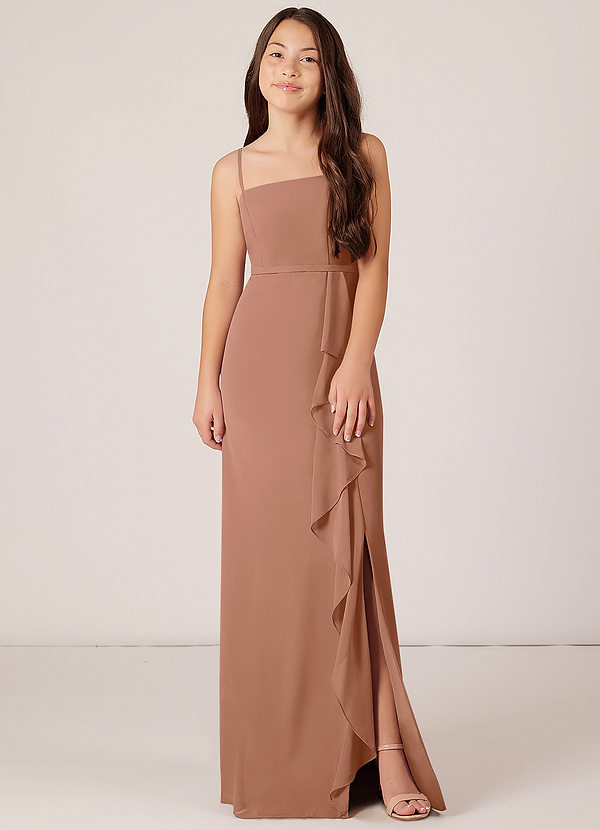Azazie Kaylee Junior Bronzer A-Line with Belt Chiffon Dress image1