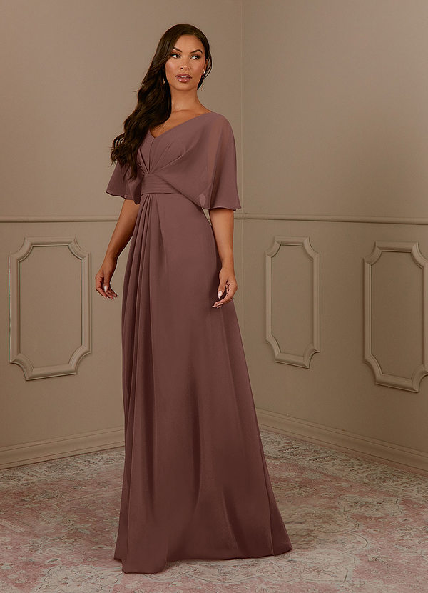 Azazie Oksana Mother of the Bride Dresses Vestido Café Expresso de Chiffon de Linha A com Plissado image1