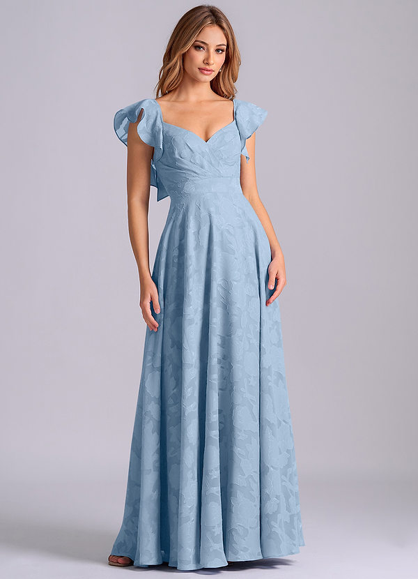 Azazie Leilani Bruidsmeisjesjurken Jurk van Bloemen Burn-out met A-Lijn Sweetheart-halslijn Poederblauw image1