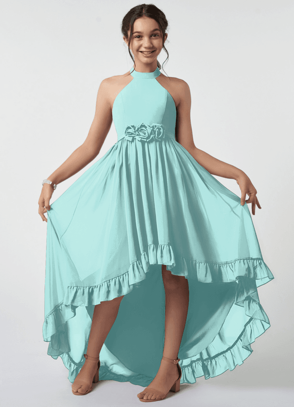 Azazie Hermione Junior Aqua A-Line Chiffon Dress image1
