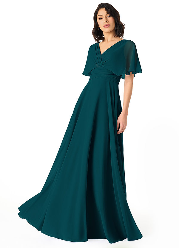 Azazie Pamela Bridesmaid Dresses Pine A-Line V-Neck Pleated Chiffon Dress image1
