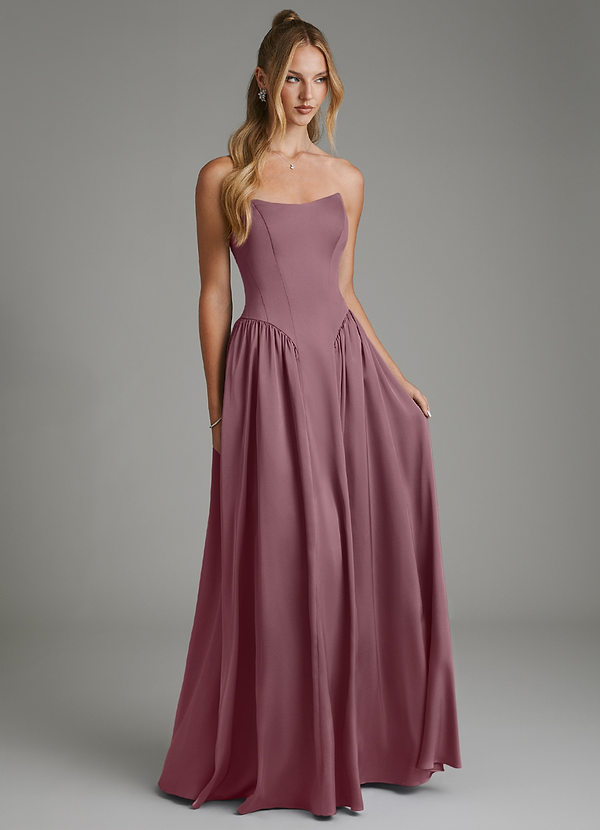 Azazie Arden Bridesmaid Dresses Amethyst A-Line Corset Stretch Satin Dress image1