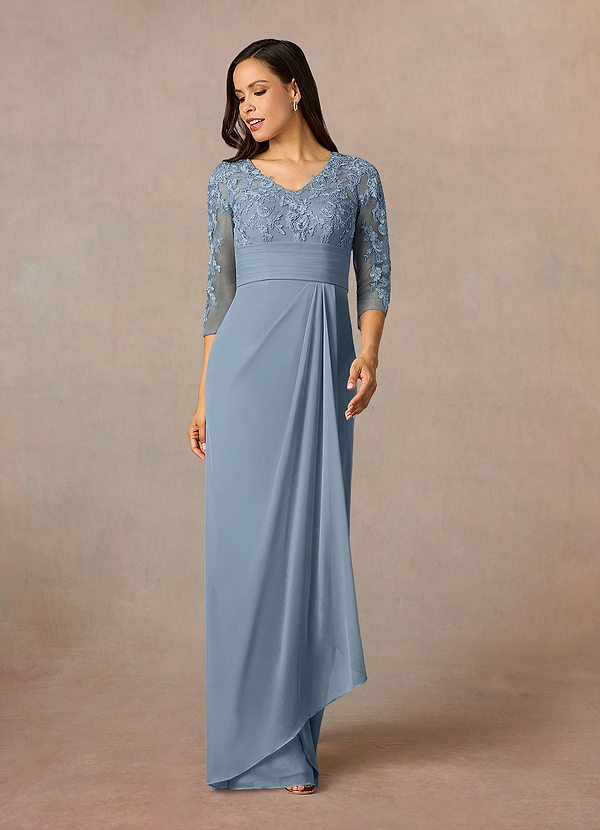 Azazie Poe Brautmutterkleider Etui Spitze Kleid Staubblau image1