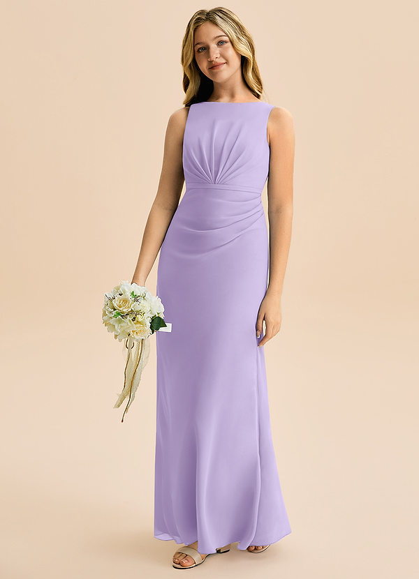 Azazie Floris Junior Robe Trapèze en Mousseline de soie Plissée Lilas image1