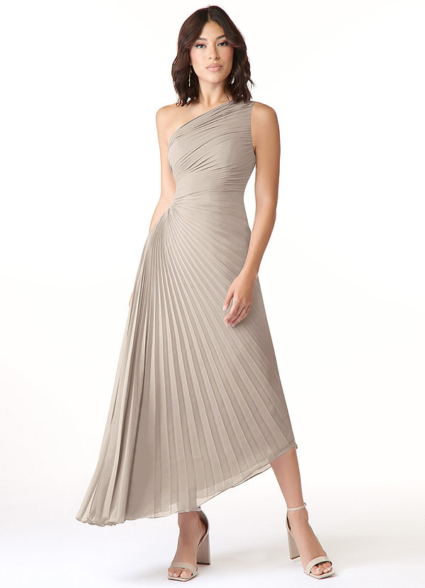 Azazie Kirra Bridesmaid Dresses Frost A-Line One Shoulder Chiffon Dress image1