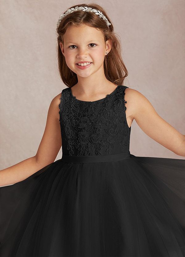 Azazie Calla Flower Girl Dresses Black Ball-Gown Lace Tulle Dress image1