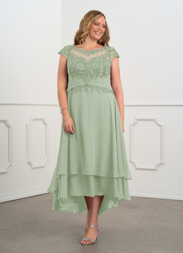 Azazie Shonda Mother of the Brides Dresses Dusty Sage Lace Chiffon Dress image1