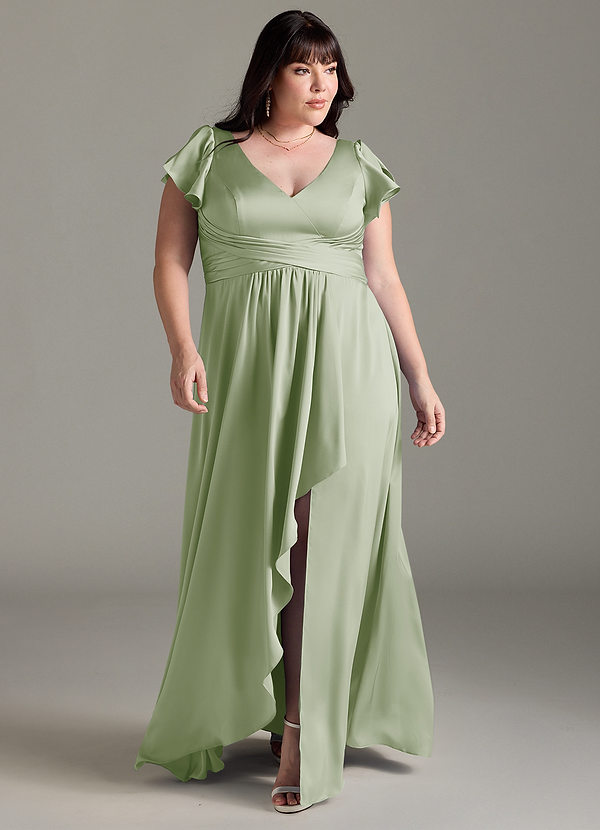 Azazie Omari Bruidsmeisjes Jurken Jurk van Stretch Satijn met A-Lijn Stoffige Salie image1