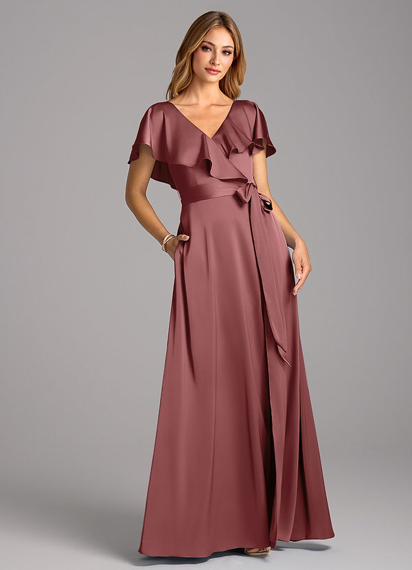 Azazie Lainey Robes Demoiselle d'honneur Robe Trapèze en Satin extensible avec poches Améthyste image1