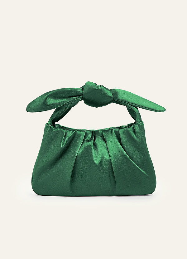 front Matching Color Metallic Satin Knotted Handle Handbag