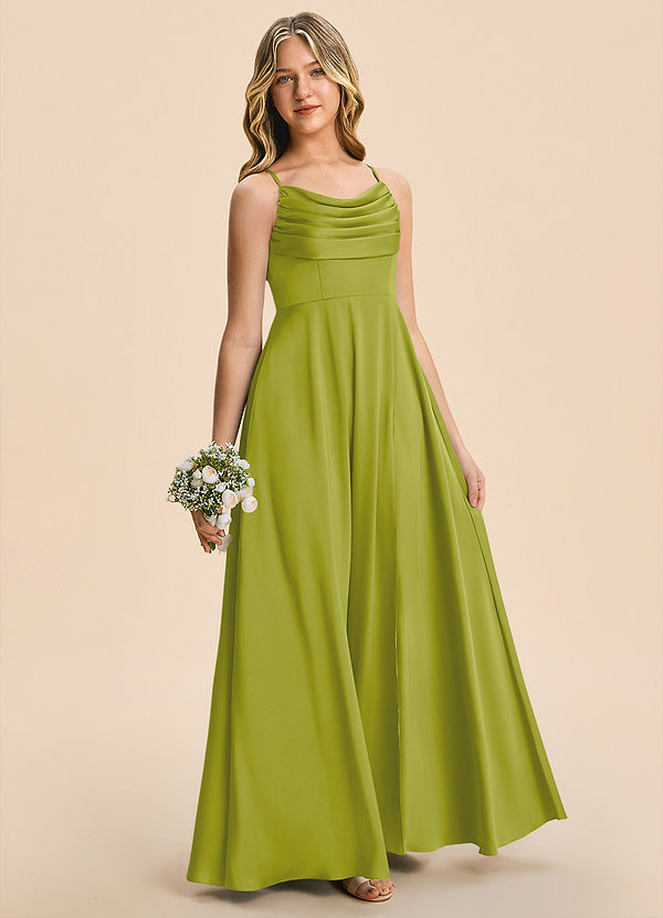 Azazie Gia Junior Lemongrass A-Line Pleated Stretch Satin Dress image1