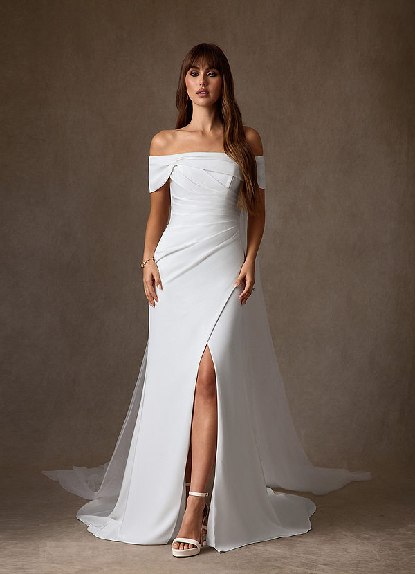 Azazie Chandler Wedding Dresses Diamond White Sheath Crepe Back Satin Dress image1