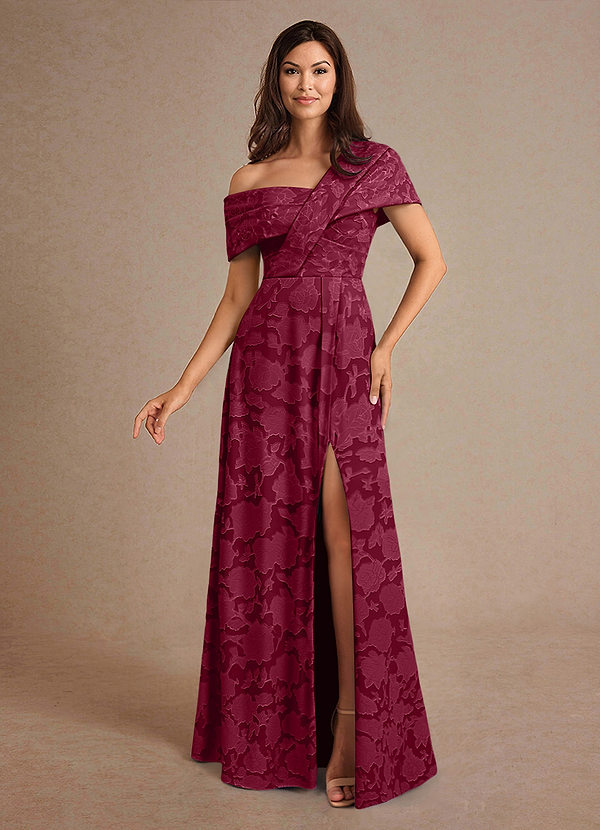 Azazie Milton Mother of the Brides Dresses Burgundy A-Line Pleated Floral Burnout Dress image1