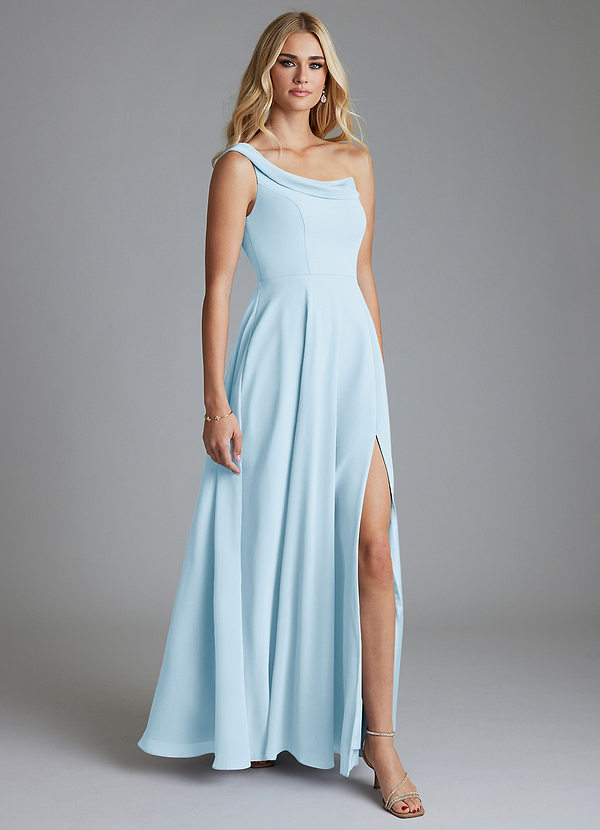 Azazie Naiyah 신부 들러리 드레스 A라인 한쪽 어깨 쉬폰 바닥 길이 드레스 image1