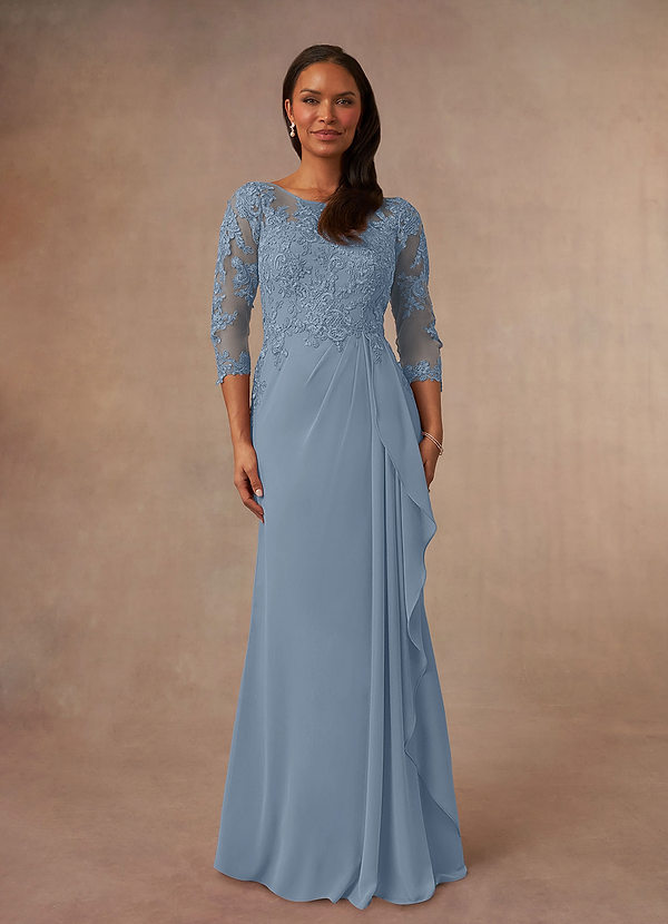 Azazie Calanthe Mother of the Bride Dresses Dusty Blue A-Line Scoop Chiffon Dress image1