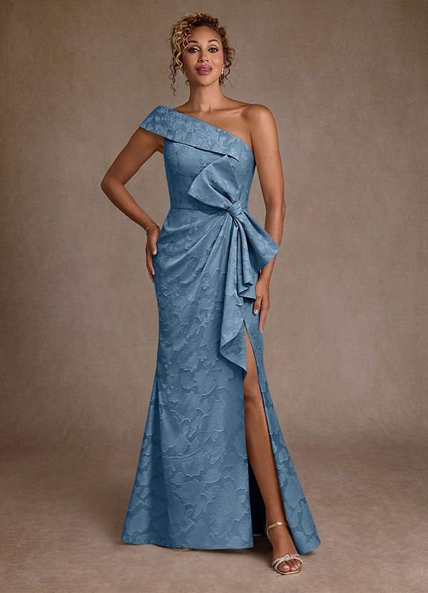 Azazie Hampton 신부의 어머니 드레스 인어 한쪽 어깨 플로럴 번아웃 플로어 길이 드레스 image1