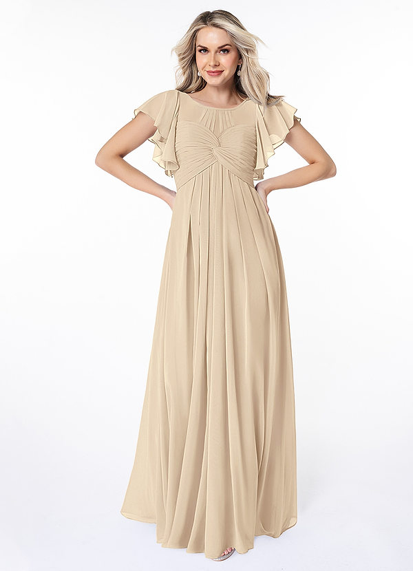 Azazie Lily Modest Bridesmaid Dresses Empire Pleated Chiffon Floor-Length Dress image1