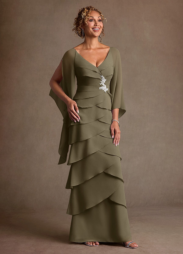 Azazie Arabinda Mother of the Brides Dresses Willow Green Sheath Ruched Chiffon Dress image1