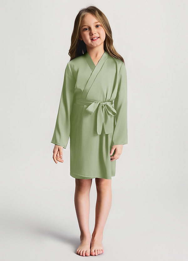 front Dusty Sage Robe de cetim para meninas