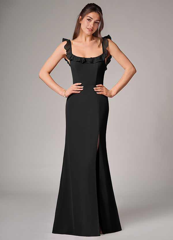 Azazie Callie Bridesmaid Dresses Black Mermaid Side Slit Chiffon Convertible Dress image1