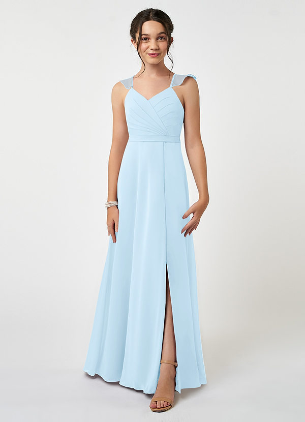 Azazie Emily Junior Sky Blue A-Line Ruched Chiffon Dress image1