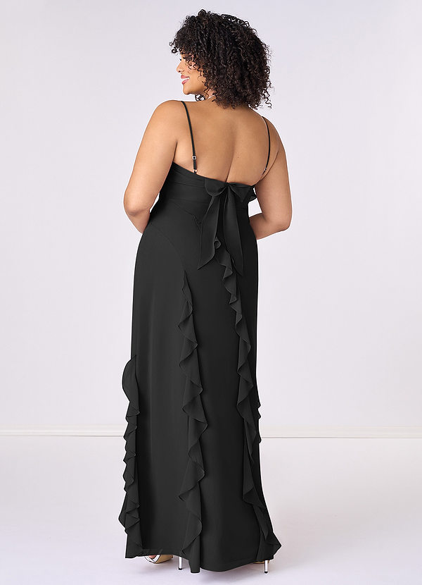 Barbie ♥ Azazie Bridesmaid Dresses Black Sheath Bow Chiffon Dress image1