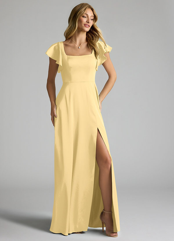 Azazie Bondi Bridesmaid Dresses Butter A-Line Bow Stretch Satin Dress image1
