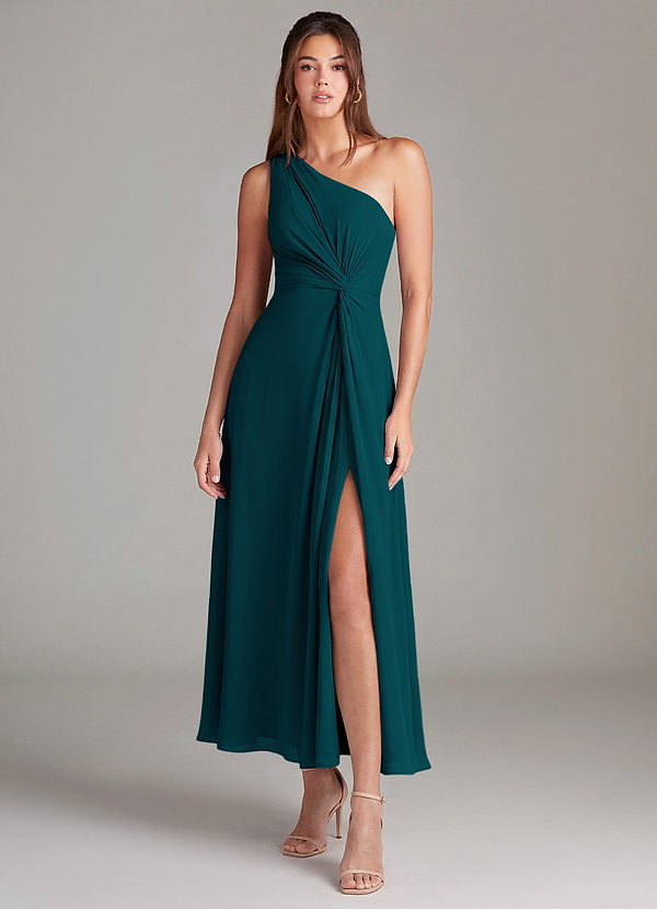 Azazie Brooke Bridesmaid Dresses Pine A-Line One Shoulder Chiffon Dress image1