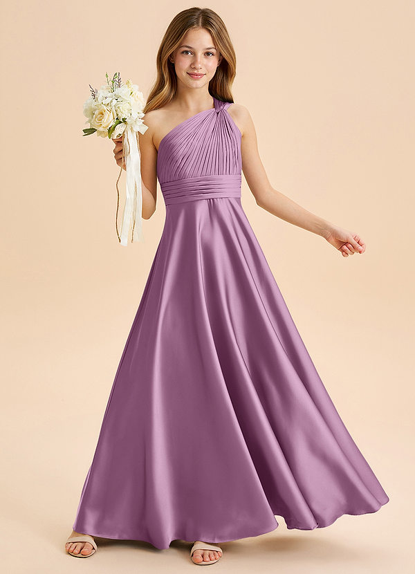 Azazie Charlize Junior Jurk van Stretch Satijn met A-Lijn Geplooid Blauweregen image1