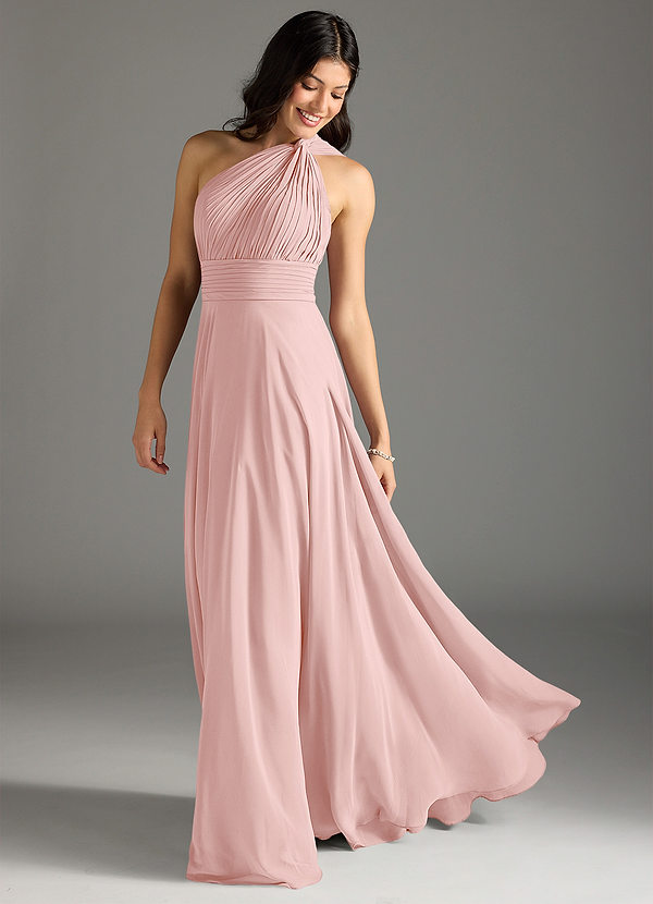 Azazie Charlize Bridesmaid Dresses Powder Pink A-Line One Shoulder Chiffon Dress image1
