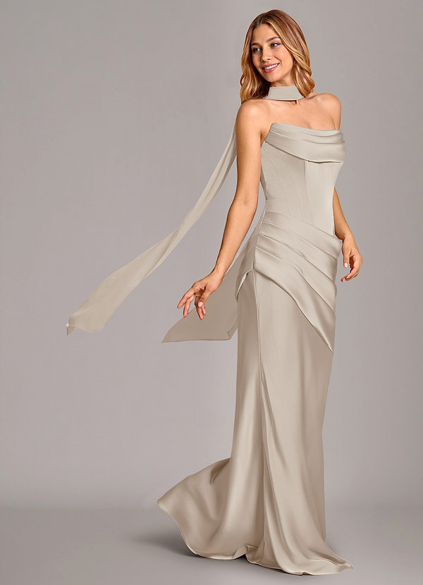 Azazie Pelagia Suknie dla druhen Syrena Gorset Satyna elastyczna Do ziemi Sukienka image1